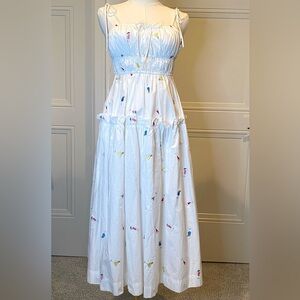 En Saison White Maxi Dress with Embroidered Cocktail Drinks Size XS NWT Vaca